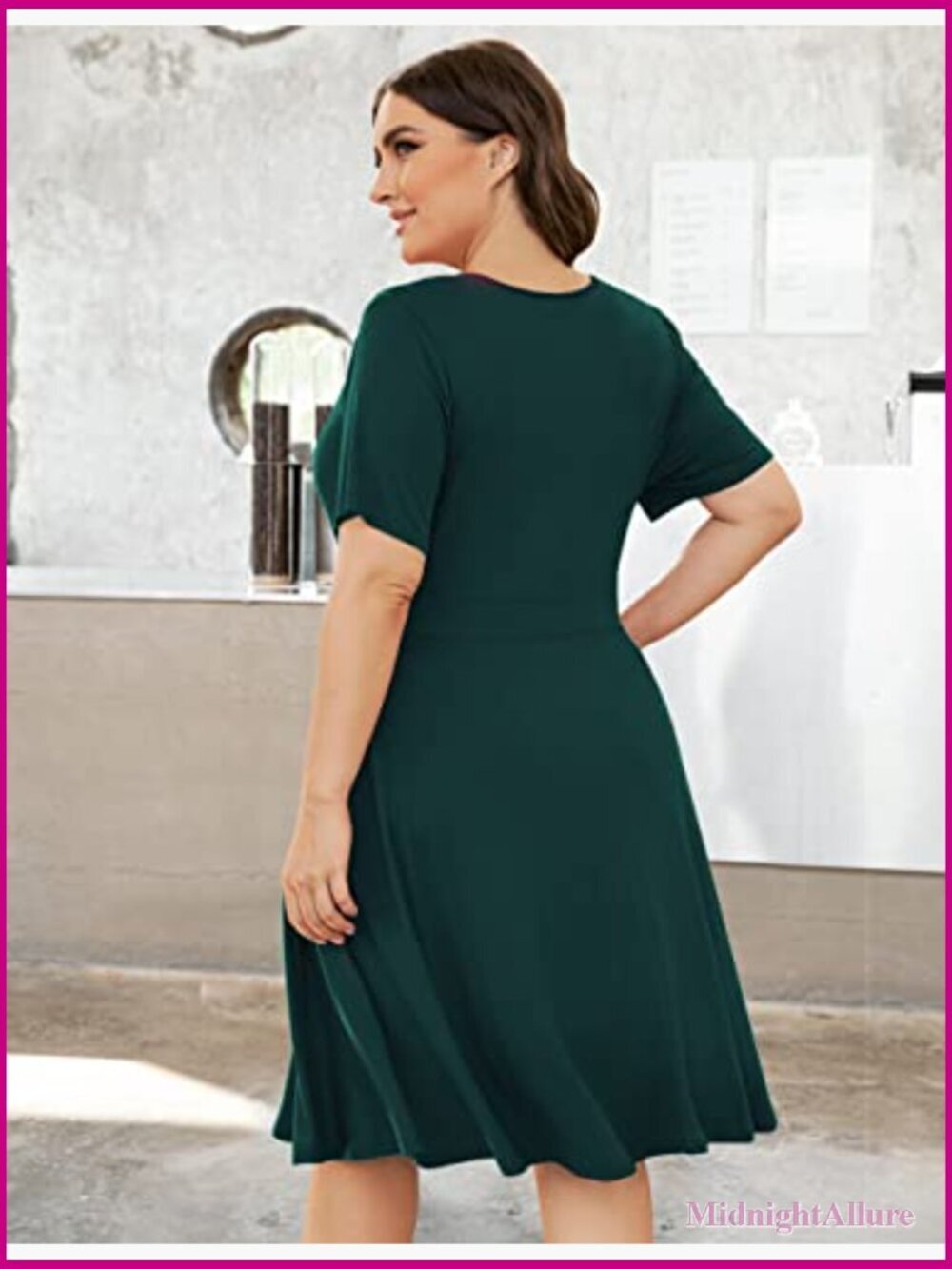 Plus Size Faux Wrap Dress with Pockets Short Sleeve Casual Swing Dress - Picture 3 of 6